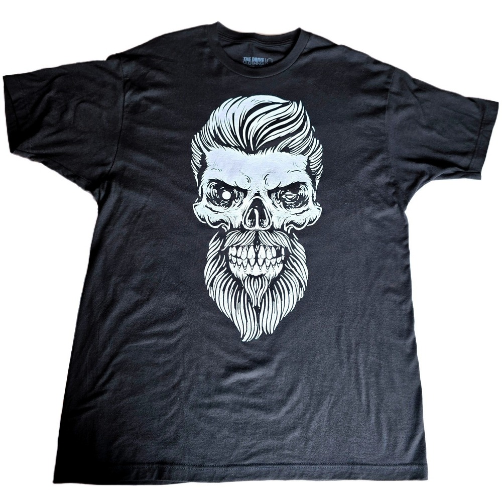 The Drive Clothing Brutal Beard Skull Shirt XL Black Graphic Tee TDC Double Side